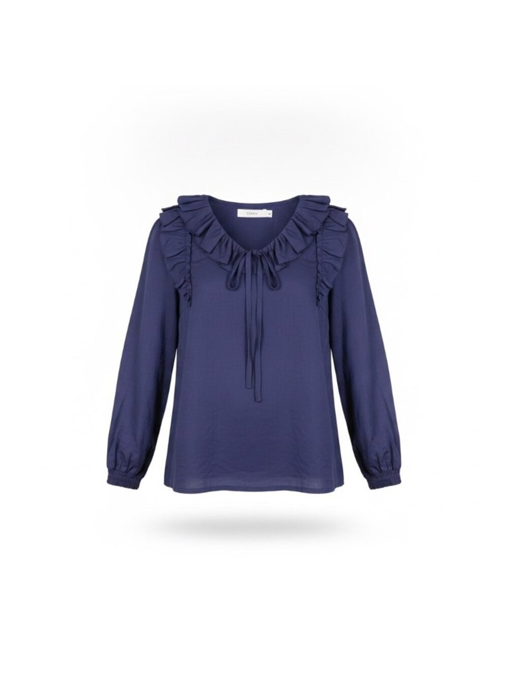 Star By So Nice Womens Navy Cotton Blouse With Ruffled Collar Long Sleeves Sz 36
